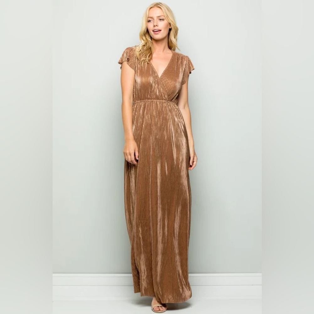 Gold Pleated Women's Dress